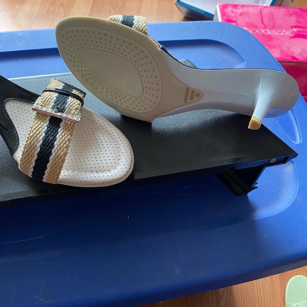 Tan and black sandal heel